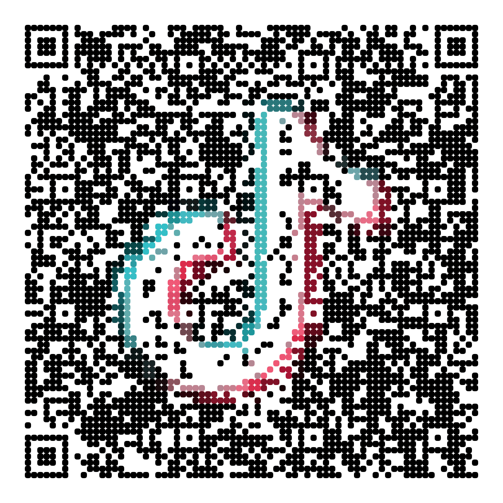 QR code with the tiktok.com logo built into the pattern, made with MosaicQR